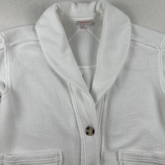 Knox Rose Fleece Jacket Women's Medium White Shawl Collar Button Front Pockets - Picture 4 of 10
